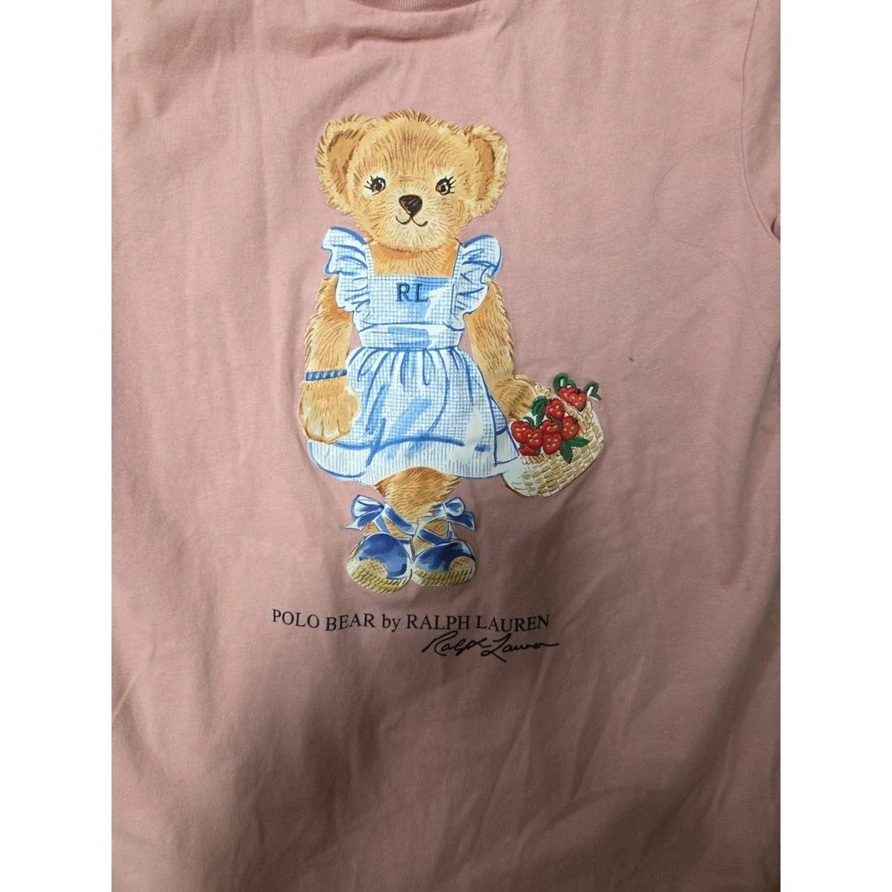 Ralph Lauren Polo Bear Dress Girls M (8-10) Graphic  Bear Print Ruffle Hem